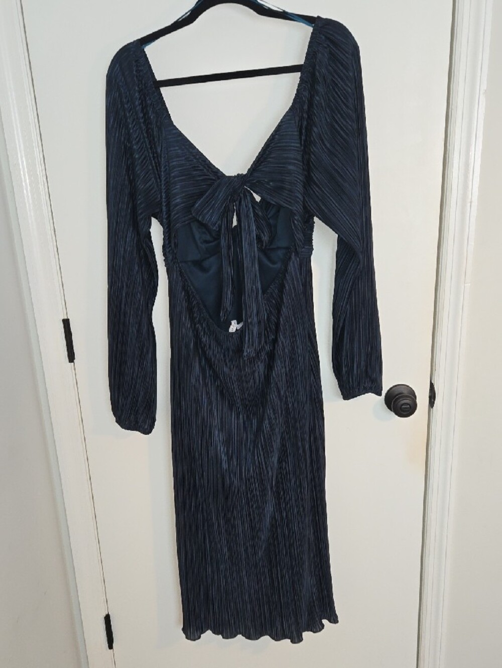 Baltic Born Long Sleeve Midi Cocktail Dress in Teal Blue Plisse - Picture 2 of 7